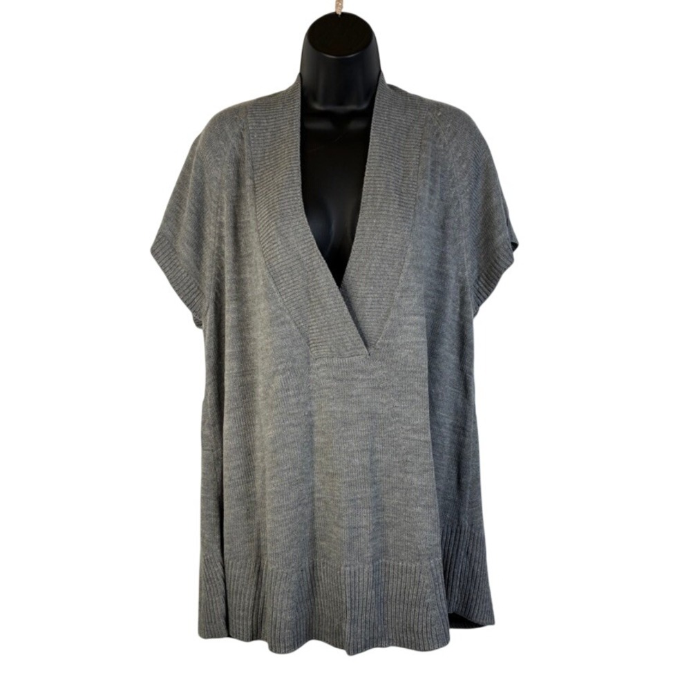 Coldwater Creek Womens 1X Gray V-Neck Short Sleeve Ribbed Knit Sweater Tunic